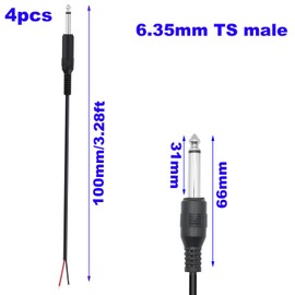 RUNCCI-YUN 6.35mm Male Plug to Bare Wire Open End Audio Cable, 1/4 TS 6.35mm Speaker Bare Wire 3.28FT, 6.35mm Mono Bare Wire,for Speaker Microphone 6.35mm Male Plug Replacement DIY Repair(4Pcs)