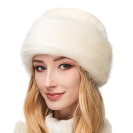 Futrzane Classic Trim Hat - Faux Fur Trimmed Hats for Women - Classy Fleece Cap (S, Ecru - Ecru Classic)