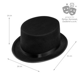 WELLGRO 2 x Top Hat Black with Satin Ribbon for Adults 31 x 26 x 14 cm (L x W x H)