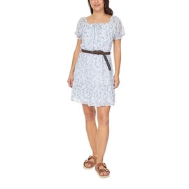 WallFlower Women's Lottie Chiffon Puff Sleve Mini Belted Dress, Plein Air