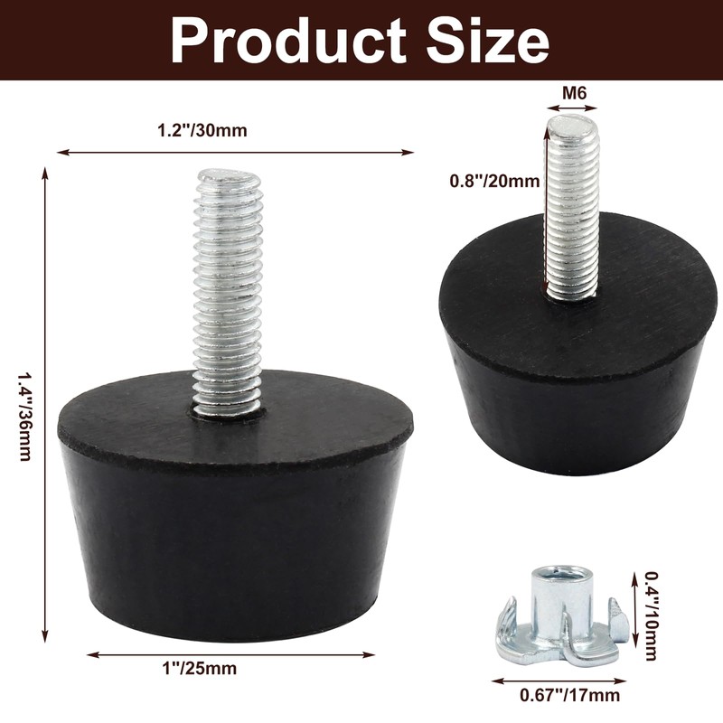 Litoexpe 1 Inch M6 Thread Adjustable Furniture Leveling Feet Screw
