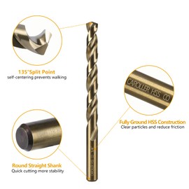 CaRoller Drill Bit Set 13-Piece, M35 Cobalt Metal Drill Bits Durable Round Shank Drill Sets for Steel Wood Plastic Sheet Metal