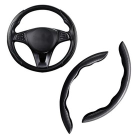 LevChall 2-Piece Carbon Fiber Car Steering Wheel Cover, Anti-Skid Segmented Butterfly Universal Wheel Cover, Car Interior Accessories, Fit for 99% Cars (Black)