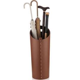 ELPMD Brown Leather Umbrella Holder Indoor Umbrella Stand Rack for Entryway Tall Bucket That won't Fall Down Storage 10 Different Sizes of Canes Walking Sticks Toy Swords etc