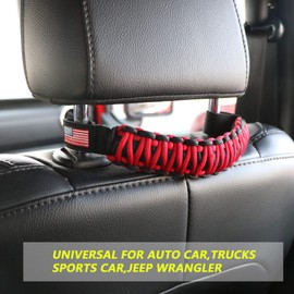 sukemichi Headrest Grab Handles for Jeep Wrangler, Toyota Tacoma, Trucks, SUV, Ford Bronco Accessories, Paracord Headrest Grab Handles Rear Seat Passenger Grip Handles, Universal, Red, Flag, 1 Pair