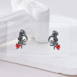 PROESS Skeleton Earrings 925 Sterling Silver Black Skull Earrings Punk Gothic Skull Stud Earrings Skeleton Hand Earrings Jewellery Gifts for Women Men, Sterling Silver