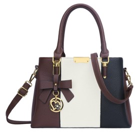 KKXIU 3 Zippered Compartments Purses and Handbags for Women Top Handle Satchel Shoulder Ladies Bags (A-Black White Wine)