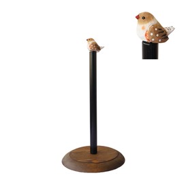 Rustic Hand-Carved Wooden Bird Paper Towel Holder - Freestanding Detachable Paper Towel Stand, 7.1" Dia Base × 13.8" Height for Farmhouse Kitchen Decor