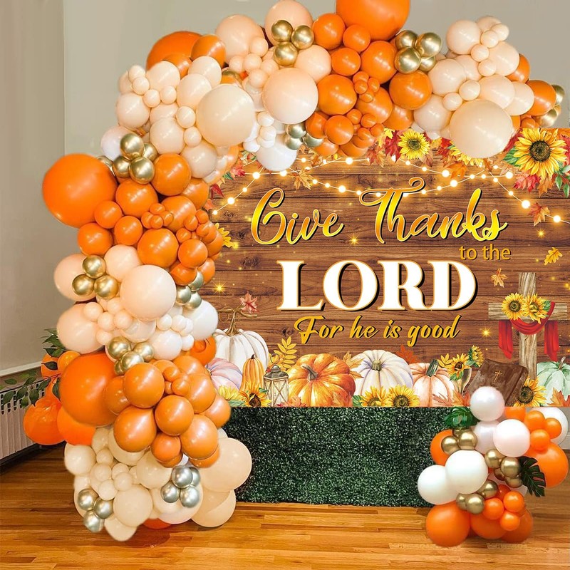 Give Thanks to The Lord Backdrop Autumn Maple Leaf Pumpkin