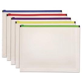 Pendaflex Poly Zip Envelope, Plastic Expanding File Pockets, Clear Zipper Pouches, Plastic Envelopes with Secure Closure, Letter Size, Assorted Color Zippers, 1 inch Expansion, 5 per Pack (85292)