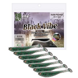 Zite Fishing InZite Pershad 8 cm - Rubber Bait for Pike Fishing - Bulbous Silhouette & Strong Tail Plate - 7 Pieces - Jig, Finesse & Offset Mounts Also Dropshot Fishing (Black Vibe)
