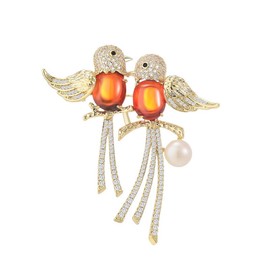 EMEGCY Love Birds Brooch for Women Rhinestone Birds Brooch Pin Gold Plated Birds Lapel Pin Red Agate Birds Jewelry for Girlfriend Wife
