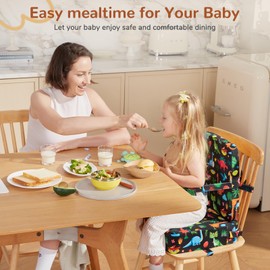 TOTIDYH Toddler Booster Seat for Kitchen Chair, Non-Slip Bottom Dining Table Booster Seat with Backrest and Adjustable Straps, Portable Eating Travel Increasing Cushion