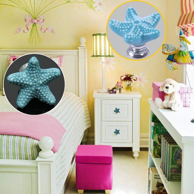 ZILucky Starfish Ceramic Drawer Pulls Handles for Nursery Dresser Cupboard