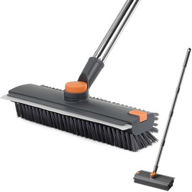 3-in-1 Dish Drainer Wiper, Tile Brush, Deck Brush, Cleaning Brush, 4 Poles, Adjustable Length, 27.6 - 52.8 inches (70 - 134 cm), Suitable for Porches/Entryways/Floors/Gardens, Cleaning Supplies, Bath