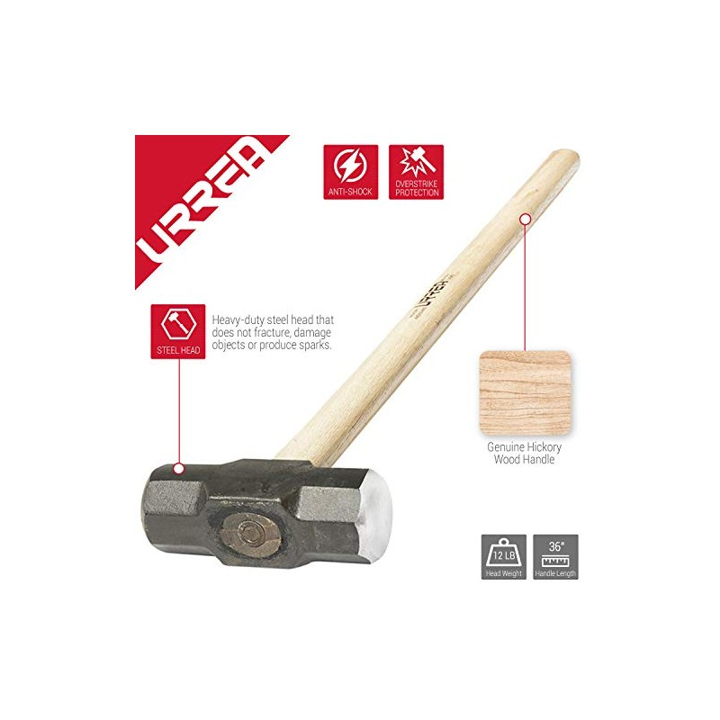 URREA Sledge Hammer - 12-Pound Steel Head Drilling Hammer with