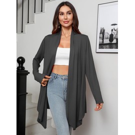 Ylhystrical Cardigan for Women Deep Grey XX-Large Draped Open Front Long Sleeve Lightweight Casual Soft Drape Spring Summer Fall Winter Kimonos Cardigans