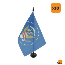 AZ FLAG - Set of 10 USA President Table Flag 5'' x 8'' - 10 Small American Office Flags 100% Polyester 21 x 14 cm - Mini Desk Flag with 10'' Pole and Black Plastic Base