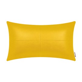 BRAWARM Faux Leather Throw Pillow Covers 12 X 20 Inches, Yellow Leather Pillow Cover, Hand Stitched Leather Decorative Lumbar Pillow Cover for Couch Sofa Bed Living Room Home Garden