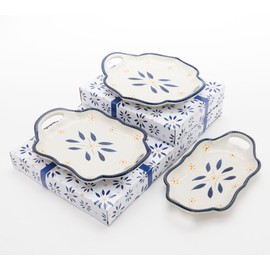 Temp-tations by Tara Temp-tations Set-of-3 Sculpted 10"" Mini Platters with Gift Boxes, Small Serving Trays (Old World Blue)