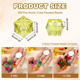 PATIKIL 8mm Acrylic Cube Faceted Beads, 300 Pcs Square Diamond Beads Loose Spacer Beads for Jewelry Making Bracelet Necklace Earrings Wind Chimes Craft, Lemon Yellow