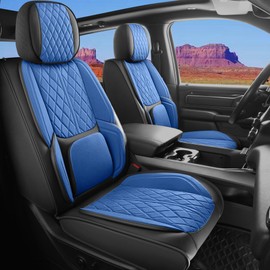 DuDuWang Car Seat Cover Custom Fit for Dodge Ram 1500 2500 3500 2002-2025 Faux Leather Seat Cover Set Compatible with Crew Quad Regular Cab Pickup Truck Cushions (Black & Blue, Front Seat)