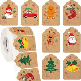 500 PCS Christmas Gift Tags Stickers Self Adhesive To From Name Labels for Xmas Presents Wrapping Paper Gift Box Decorations Christmas Gift for Women Men Kids Holiday Festival Decor - 1.57 x 2.36 Inch
