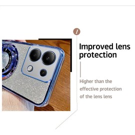 IMEIKONST Glitter Case for Honor 200 Lite, Electroplate Flash Shell for Girls Women Ring Stand Function Camera Protector Shockproof Transparent TPU Cover for Honor 200 Lite. Purple DS1