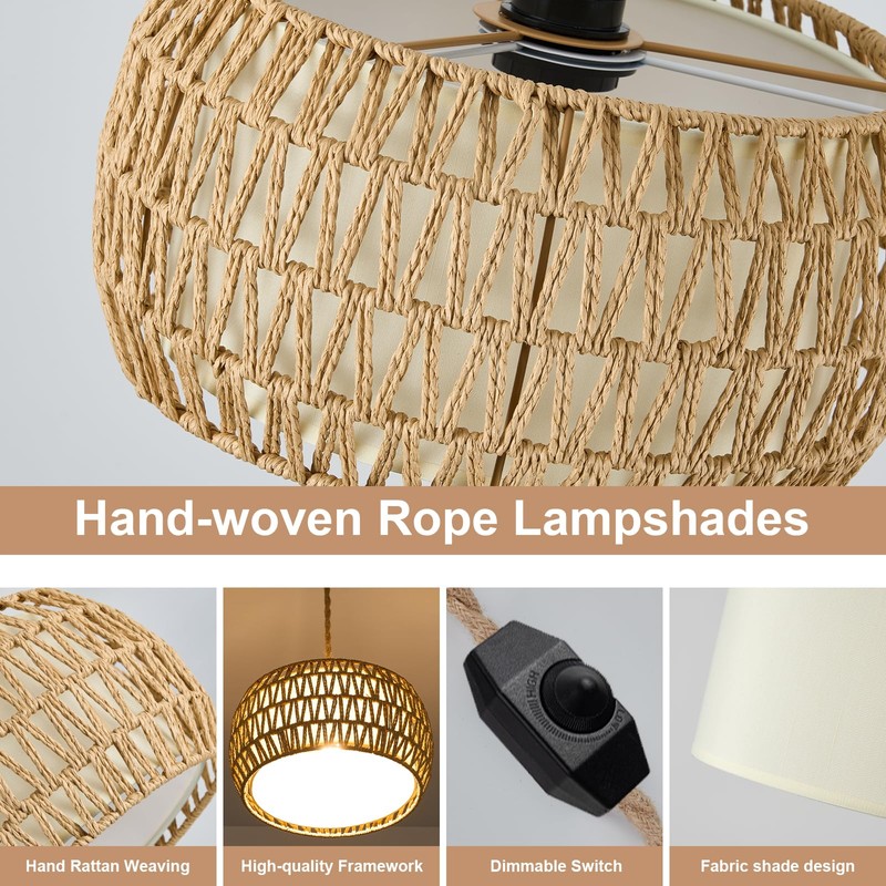 ALAISLYC Boho Rattan Pendant Lights Farmhouse 12 Inch Plug in