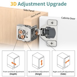 10 Pack 1 1/2" Overlay 3D Soft Close Hinges for Face Frame Kitchen Cabinet, 3 Way Adjust, Self Closing Concealed Cabinet Hinges-105 Degree