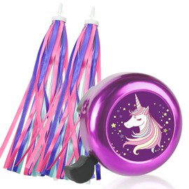 Kids Bike Bell with 2 Pcs Bike Streamers for Girls, Cute Children's Bicycle Accessories（Unicorn Bell+Tassels-B）