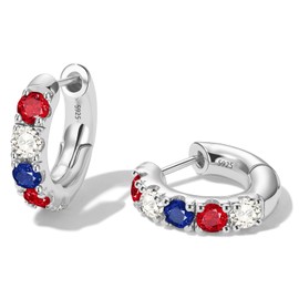 GLoquat 4th of July Patriotic Earrings Silver Plated American Flag CZ Hoop Earring for Women Red White and Blue Hoops Sterling Silver Post Hypoallergenic Trendy Patriotic Memorial Day Jewelry Gift