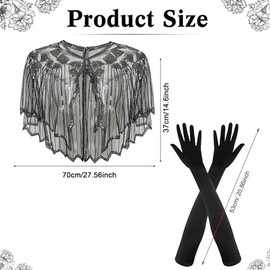 ZGCXRTO Pack of 2 1920s Retro Scarf Wraps with Gloves, 1920s Stole Scarf Women's Sequin Shawl Satin Classic Evening Gloves for Prom Party Wedding, b