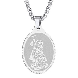 St Christopher Necklace Saint Michael George Barbara Pendant Women Men The Seal of The Seven Archangels Charm Chain Religious Medal Medallion Disc Jewelry Christian Gift (St George-206S)