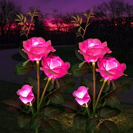 Anordsem 2 Pack Solar Garden Lights Outdoor, Flower Solar Lights Outdoor, Waterproof Rose Solar Flower Lights, Solar Garden Stake Lights, Yard Decorations for Christmas, Patio, Pathway, Lawn (Pink)