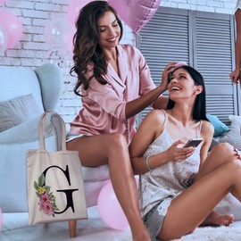 Bang Tidy Clothing Floral Canvas Bags Gifts for Bridesmaid - A/Z Monogram Initial Cotton Canvas Tote Bag for Wedding Bridal Shower Bridesmaids - Hen Do Party Gift Totes Bags for Women Letter-G