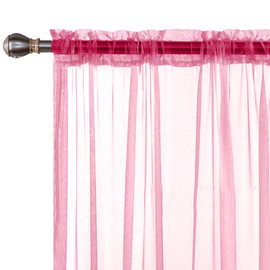 Sheer Curtains Living Room Rod Pocket Window Curtain Panels Bedroom Semi Sheer Voile Curtains Pink (55''Wx84''L,2 Panels)