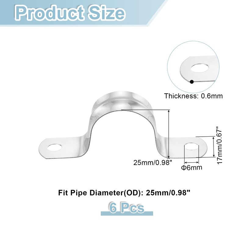 sourcing map 6Pcs Rigid Pipe Straps, 25mm(0.98") 304 Stainless Steel