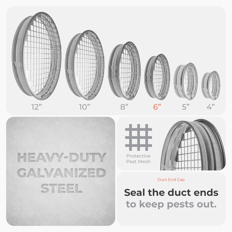 HVAC OV Galvanized Metal Duct End Cap - 6 Inch