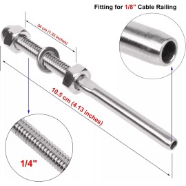Kuahome 50X T316 Swage Threaded Tensioner for 1/8" Cable Railing Systems Stainless Steel