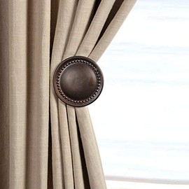 Deco Window Curtain Holdbacks Heavy Duty Metal Wall Mounted Drapery Tieback with Decorative Spin Medallion | Multifunctional Vintage Curtain Holder Hooks for Home Decor (Brown Oil Rubbed, Set of 2)