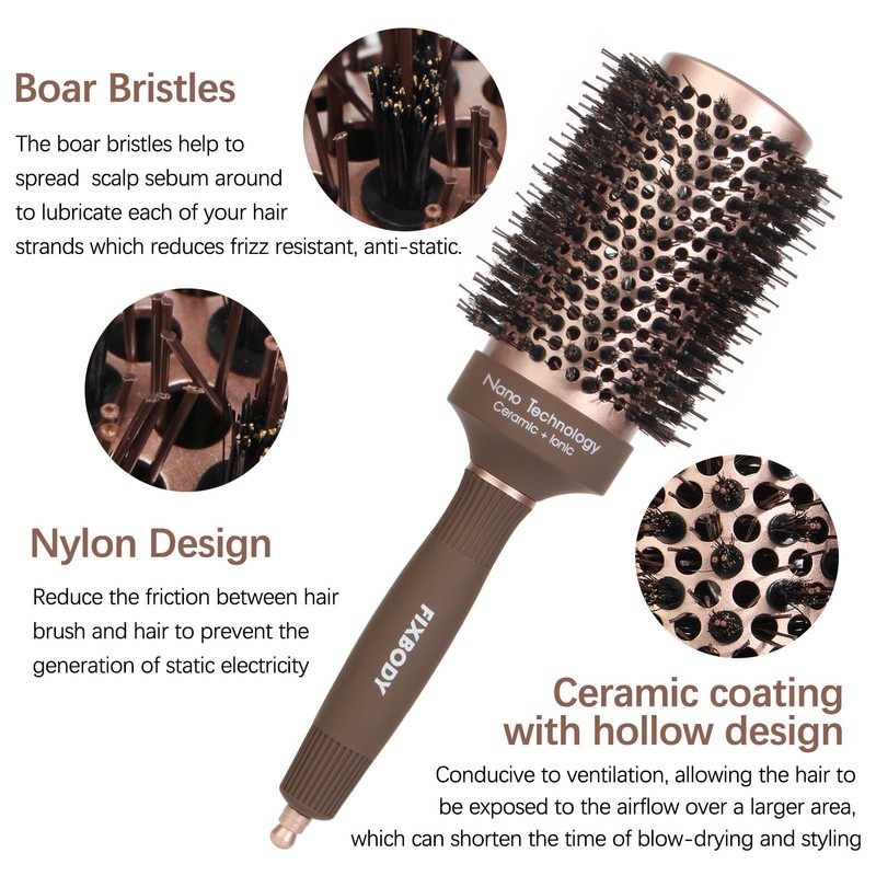 FIXBODY Hair Brush, Round Brush for Blow Drying, Curling, Styling,