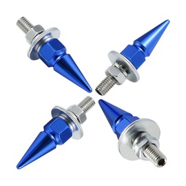 SWQS 4 PCS License Plate Screws, Spike Anti Theft Motorcycle License Plate Screws Bolts Set, Aluminum Security Fasteners Kit for Car Truck Motorcycle Plate Frames, Car Decorative Accessories (Blue)