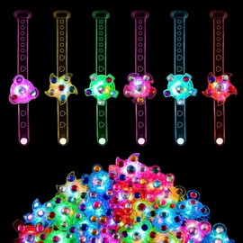 Light Up Spinner Bracelets - 24Pack LED Fidget Toys for Kids, Glow in the Dark Party Favors, Birthday Bag Fillers, Sensory Toys for Stress Relief, Classroom Prizes, Treasure Box Toys