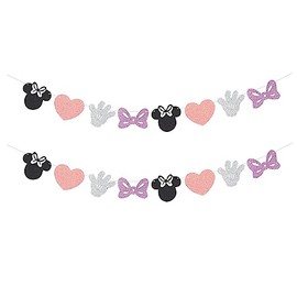 LightAParty Banner inspirado en Minnie Mouse para baby shower, decoración de fiesta de cumpleaños para niños, cartón, barra de postre, banderines para fotos, 2 hebras
