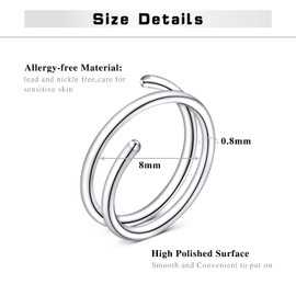 Double Nose Ring for Single Piercing 20G Twist Spiral Nose Hoop 8mm Stainless Steel Nostril Jewellery