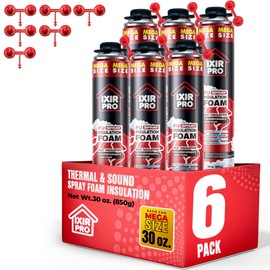 Spray Foam Insulation Can (6 x 30 oz. / 850 g) Expanding Sealant, Mega Size Closed Cell Spray Foam Insulation, High Density, Walls Ceiling Windows Doors