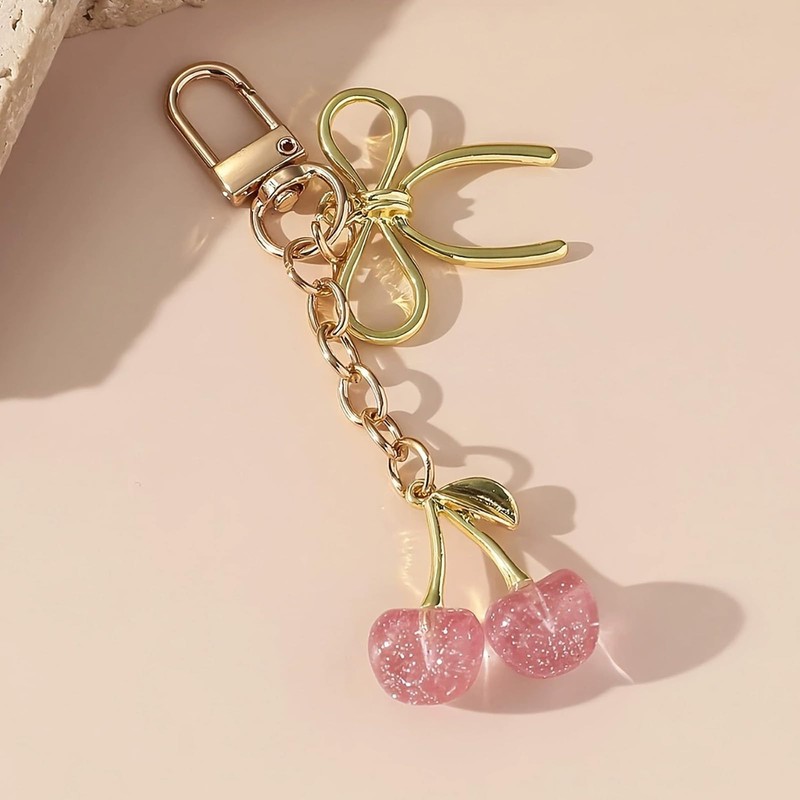 Kirsche Keyring, Charming Bag Charms, Bow Keyring for Car Keys,