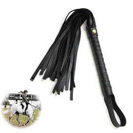 Leather Riding Whip, Black Horse Whip, Riding Whip for Horses Riding Crop for Horse Daily Training, Horse Jumping Race, Leather Whisk with Fringes, Tactical Whip, Whip (Black)