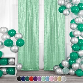 BEDDEB 4PCS Mint Green Sequin Backdrop Curtain, 2FTx8FT Glitter Backdrop Curtain for Christmas, Birthday, Wedding, Party Decoration